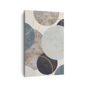 Cuadro sobre lienzo - Impresión de Imagen - Círculos geométricos en tonos grises, azules y dorados. - 80x120cm - Círculo tras círculo - Decoración de pared moderna para salón y dormitorio ARTTOR
