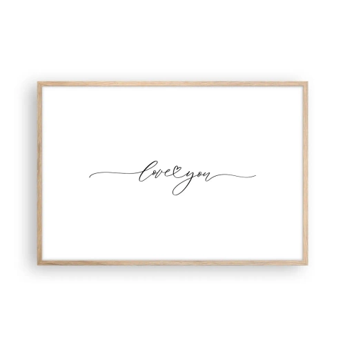 Póster en marco roble claro - Negro sobre blanco - 91x61 cm