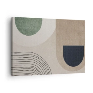Cuadro sobre lienzo - Impresión de Imagen - Formas geométricas en tonos beige y verde. - 70x50cm - La delicadeza de un óvalo - Decoración de pared moderna para salón y dormitorio ARTTOR