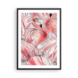 Póster en marco negro - Un sutil estampado de flamencos en tonos rosa. - 50x70cm - Ballet de aves - Decoración de pared moderna para salón y dormitorio ARTTOR