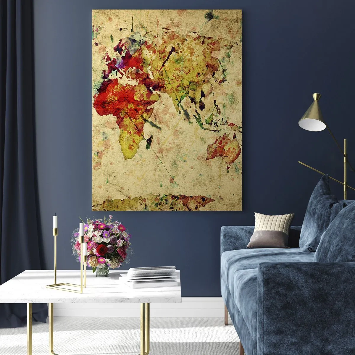 Cuadro sobre vidrio - Impresiones sobre Vidrio - Una interpretación colorida y artística del mapa del mundo. - 70x100cm - El mundo en papel - Decoración de pared moderna para salón y dormitorio ARTTOR