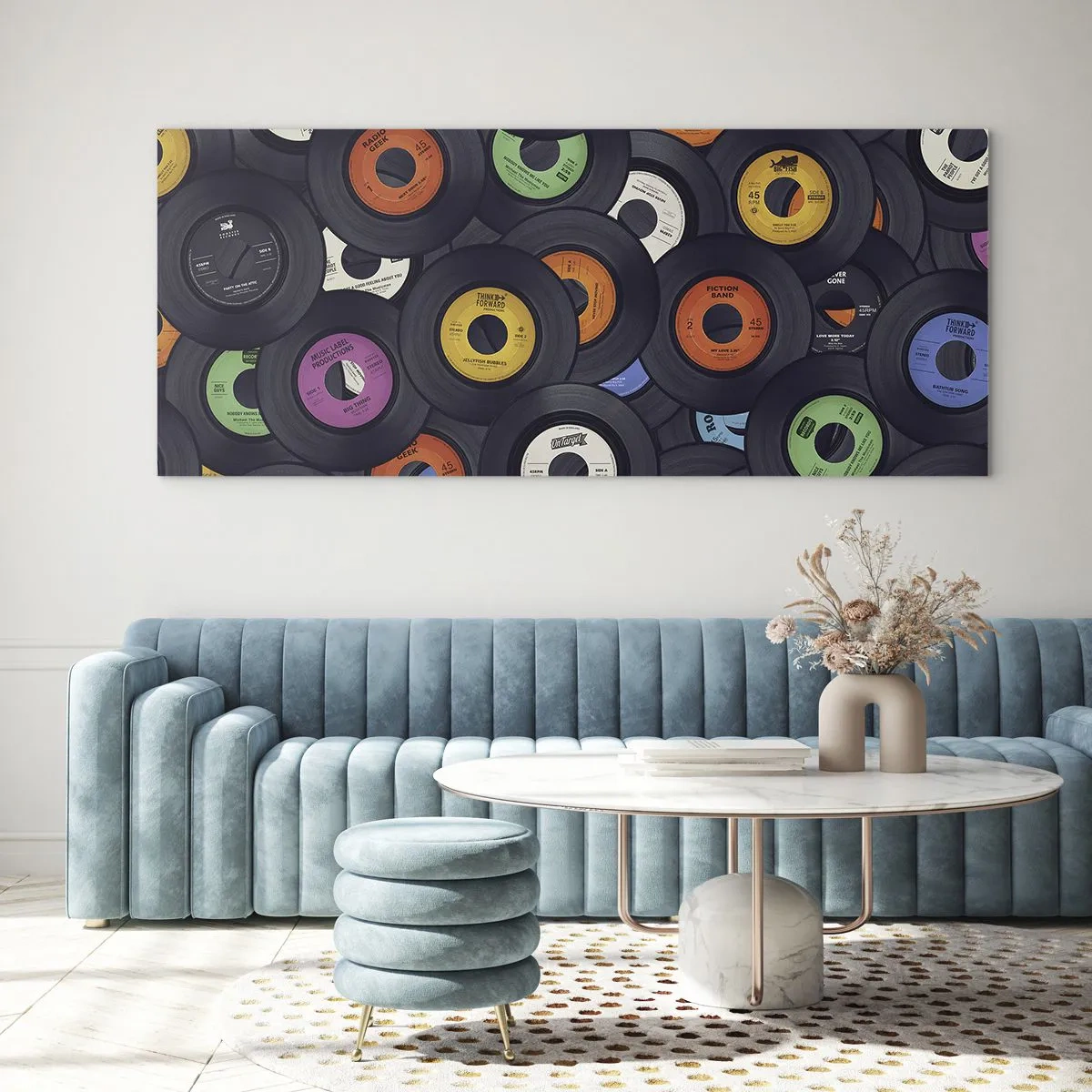 Cuadro sobre vidrio - Impresiones sobre Vidrio - Vinilos de colores apilados uno encima del otro - 120x50cm - Colores de los clásicos - Decoración de pared moderna para salón y dormitorio ARTTOR