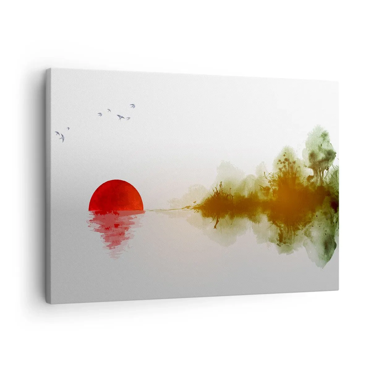Cuadro sobre lienzo - Impresión de Imagen - Atardecer abstracto sobre un lago con reflejo - 70x50cm - Una promesa de paz - Decoración de pared moderna para salón y dormitorio ARTTOR