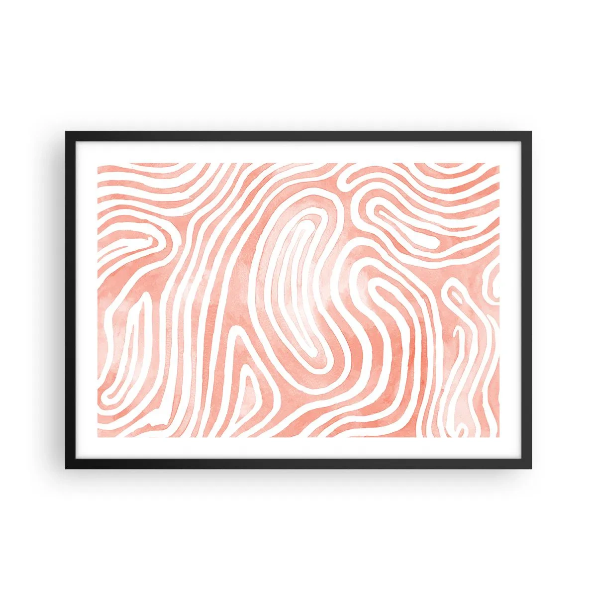 Póster en marco negro - Patrón abstracto en tonos rosa y blanco. - 70x50cm - En un laberinto de coral - Decoración de pared moderna para salón y dormitorio ARTTOR