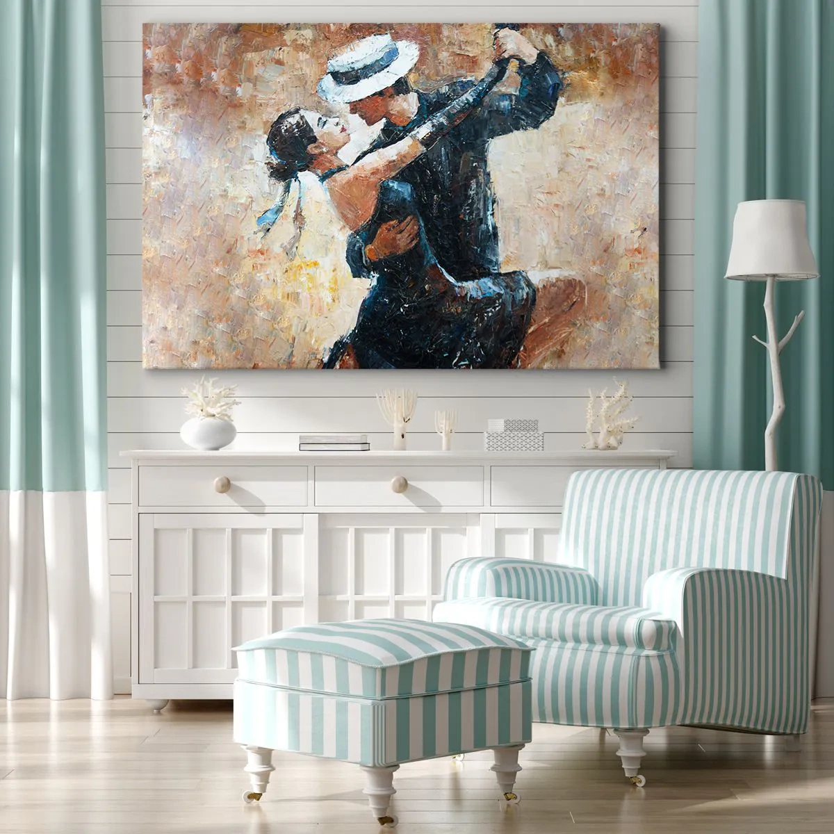 Cuadro sobre lienzo - Impresión de Imagen - Una pareja bailando tango en un estilo romántico y elegante. - 70x50cm - Estilo Rudolf Valentino - Decoración de pared moderna para salón y dormitorio ARTTOR