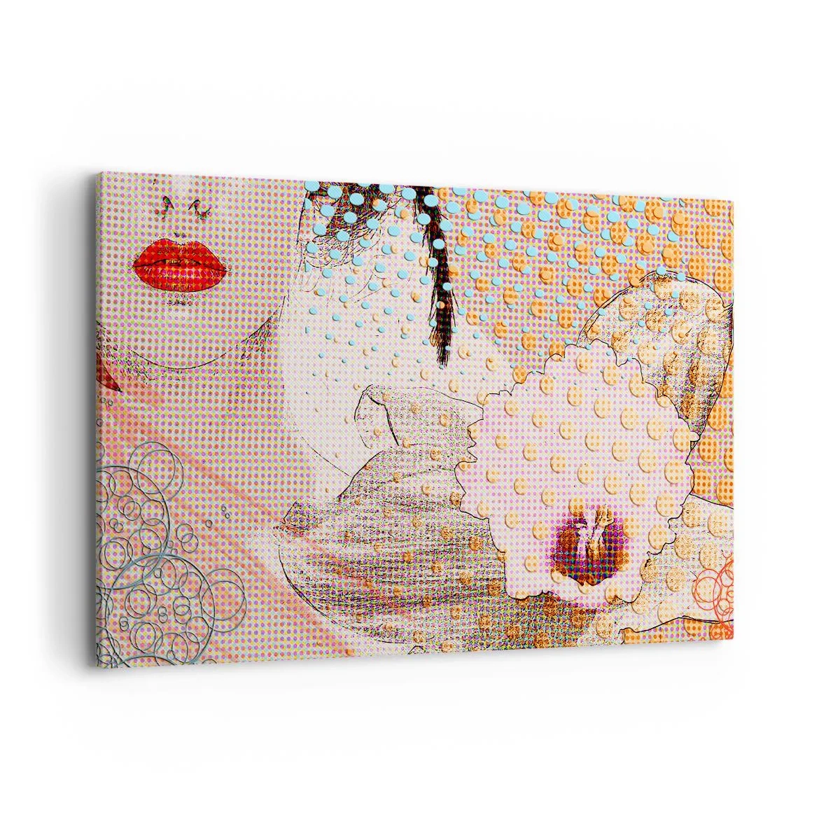 Cuadro sobre lienzo - Impresión de Imagen - Obra abstracta con motivo de boca y orquídea. - 120x80cm - Heroína de cómic - Decoración de pared moderna para salón y dormitorio ARTTOR