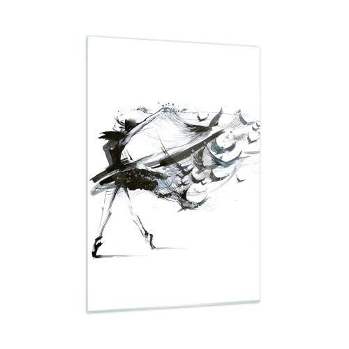Cuadro sobre vidrio - Impresiones sobre Vidrio - Bailarina en movimiento con pájaros flotantes - 50x70cm - La magia de la música te hace libre - Decoración de pared moderna para salón y dormitorio ARTTOR