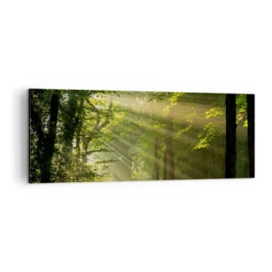 Cuadro sobre lienzo - Impresión de Imagen - Camino forestal con rayos de sol brillando a través de los árboles. - 140x50cm - Un momento en el bosque - Decoración de pared moderna para salón y dormitorio ARTTOR