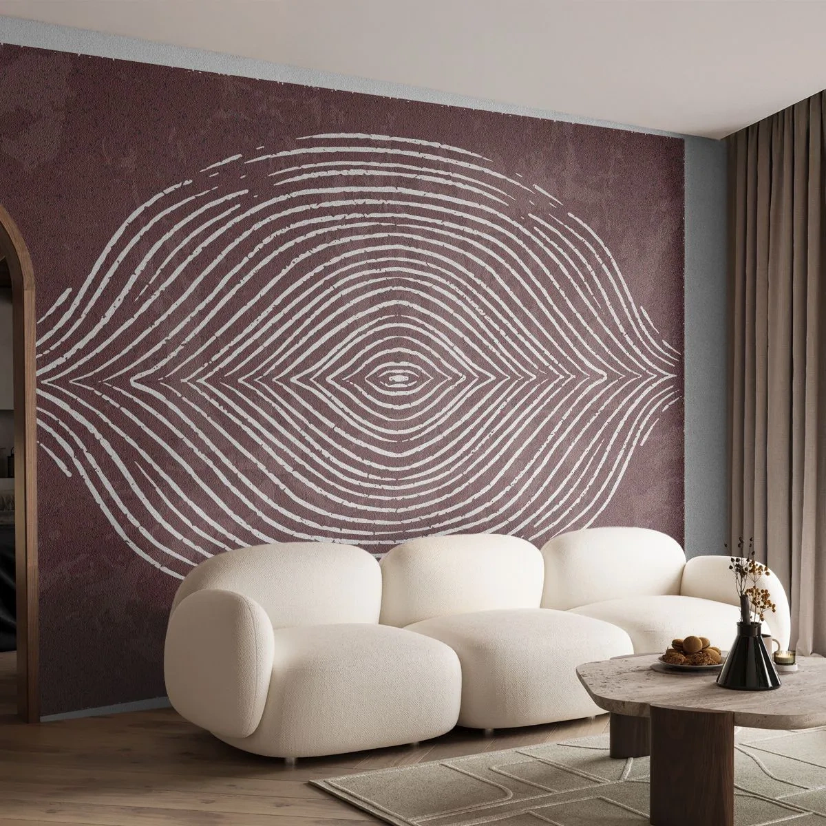Fotomural Premium Sand - Las líneas concéntricas en marrón crean un patrón simétrico. - 100x70cm - El espacio habla - Decoración de pared moderna para salón y dormitorio ARTTOR