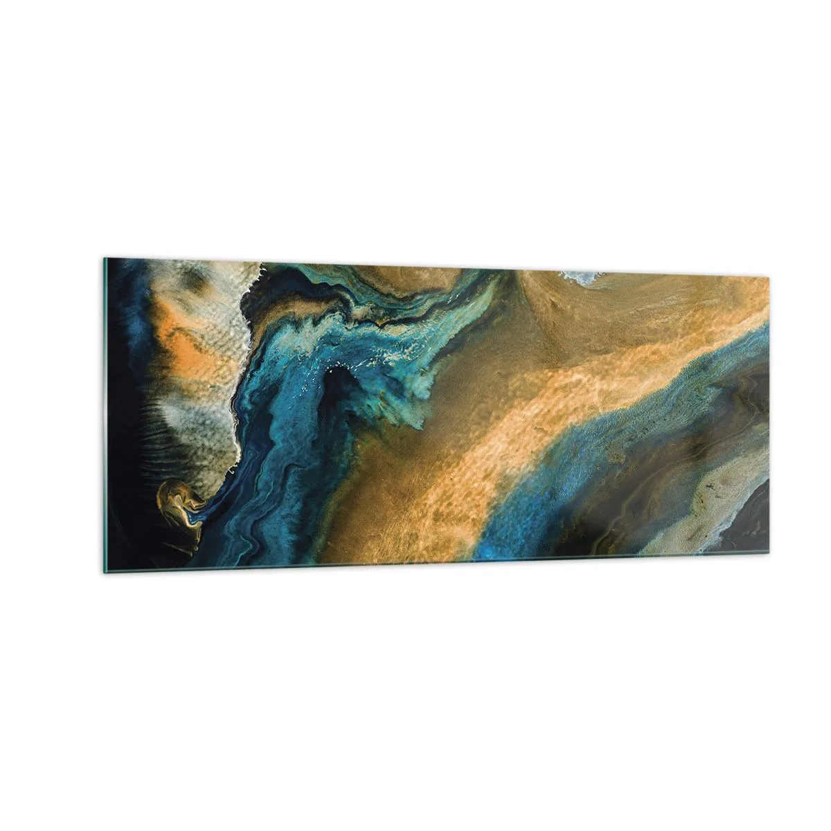 Cuadro sobre vidrio - Impresiones sobre Vidrio - Azul - amarillo - influencia mutua - 100x40 cm