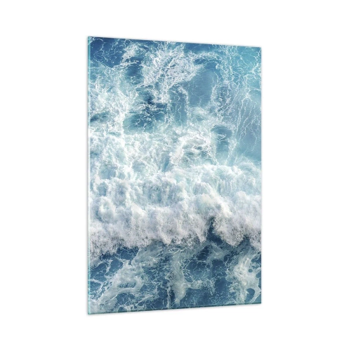 Cuadro sobre vidrio - Impresiones sobre Vidrio - Olas azules rompiendo en la orilla - 50x70cm - Alegre y con mucho brío - Decoración de pared moderna para salón y dormitorio ARTTOR