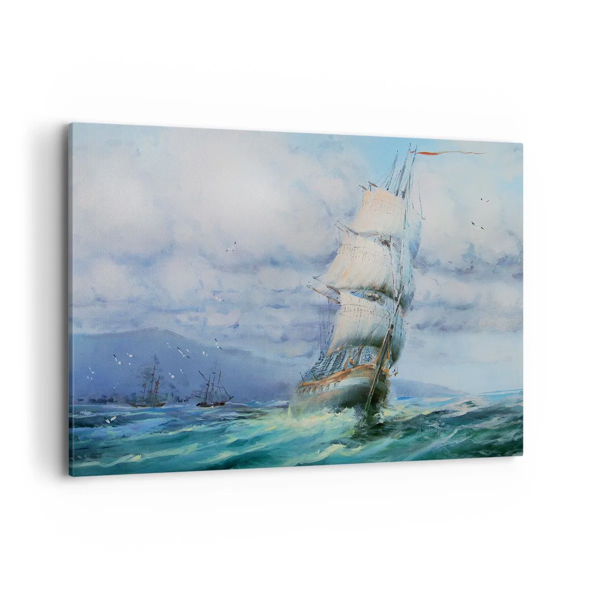 Cuadro sobre lienzo - Impresión de Imagen - Un barco en un mar tempestuoso - 100x70cm - Viento en popa - Decoración de pared moderna para salón y dormitorio ARTTOR