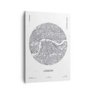 Cuadro sobre lienzo - Impresión de Imagen - Un mapa minimalista de Londres en blanco y negro con detalles precisos. - 50x70cm - Anatomía de Londres - Decoración de pared moderna para salón y dormitorio ARTTOR