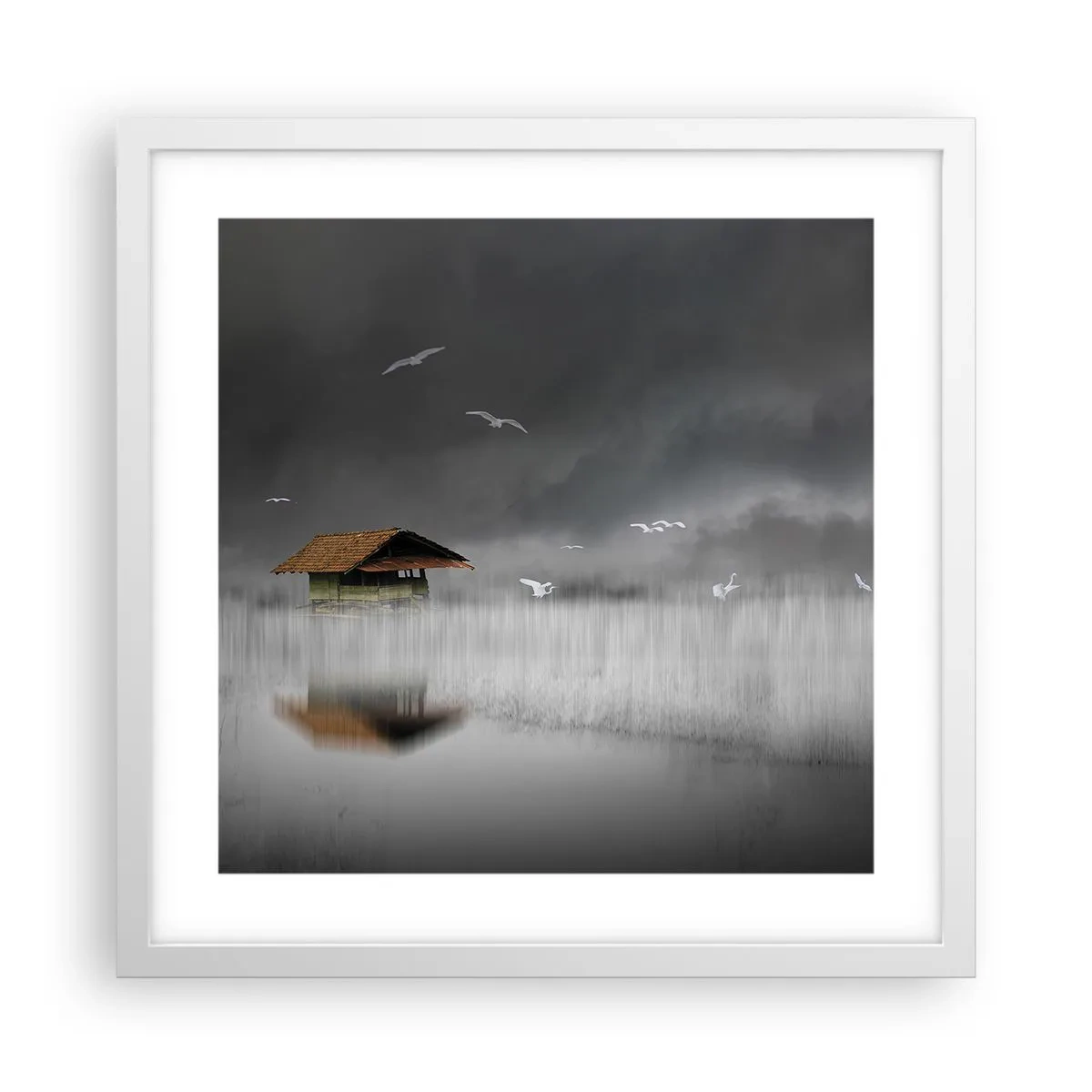 Póster en marco blanco - Resguardo de la lluvia - 40x40 cm