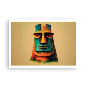 Póster - Estatua colorida de la Isla de Pascua - 100x70cm - Escultural, pero simpática - Decoración de pared moderna para salón y dormitorio ARTTOR