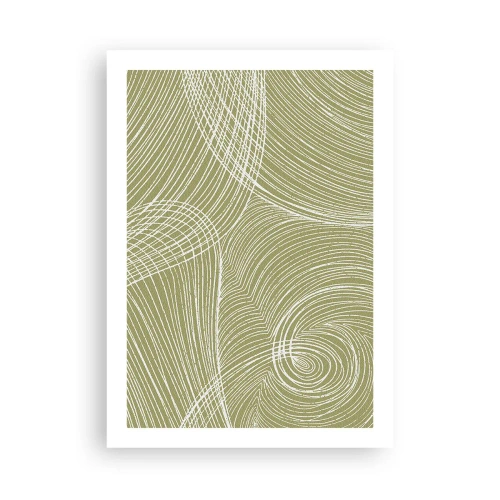 Póster - Una composición abstracta en tonos verdes con líneas dinámicas. - 50x70cm - Abstracción intrincada en blanco - Decoración de pared moderna para salón y dormitorio ARTTOR