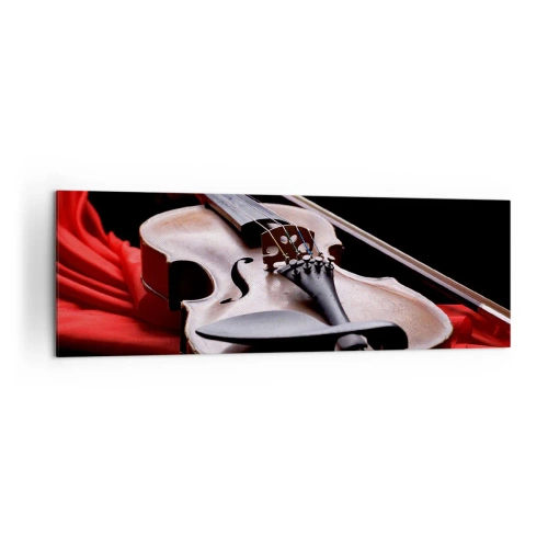 Cuadro sobre lienzo - Impresión de Imagen - Violín sobre tela roja con fondo negro. - 160x50cm - Música de sentimientos - Decoración de pared moderna para salón y dormitorio ARTTOR