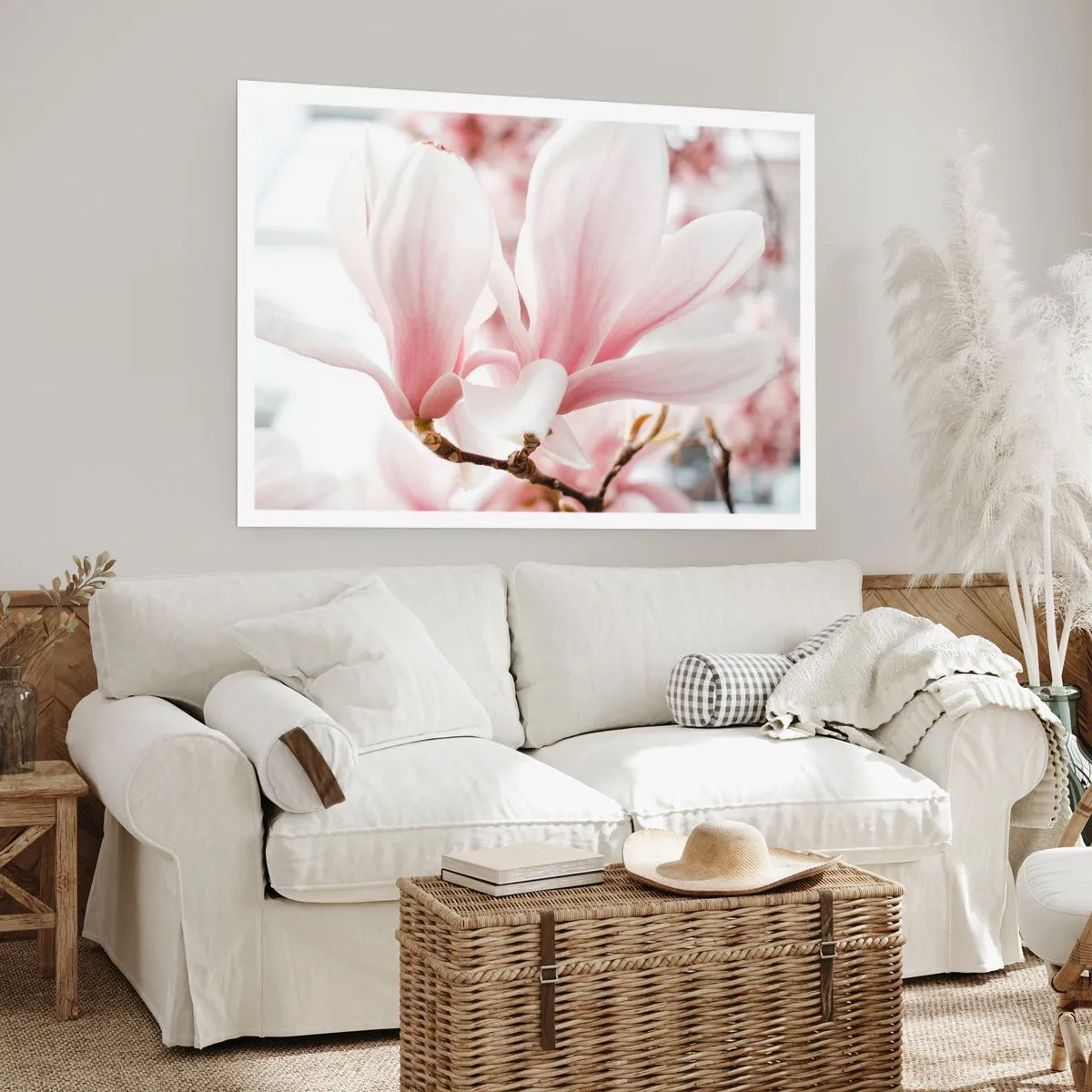 Póster - Delicadas flores de magnolia en tonos pastel. - 100x70cm - Inmensidad de la ternura - Decoración de pared moderna para salón y dormitorio ARTTOR