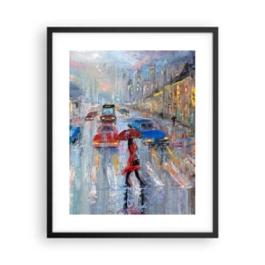 Póster en marco negro - Una tarde de lluvia en la ciudad - 40x50 cm
