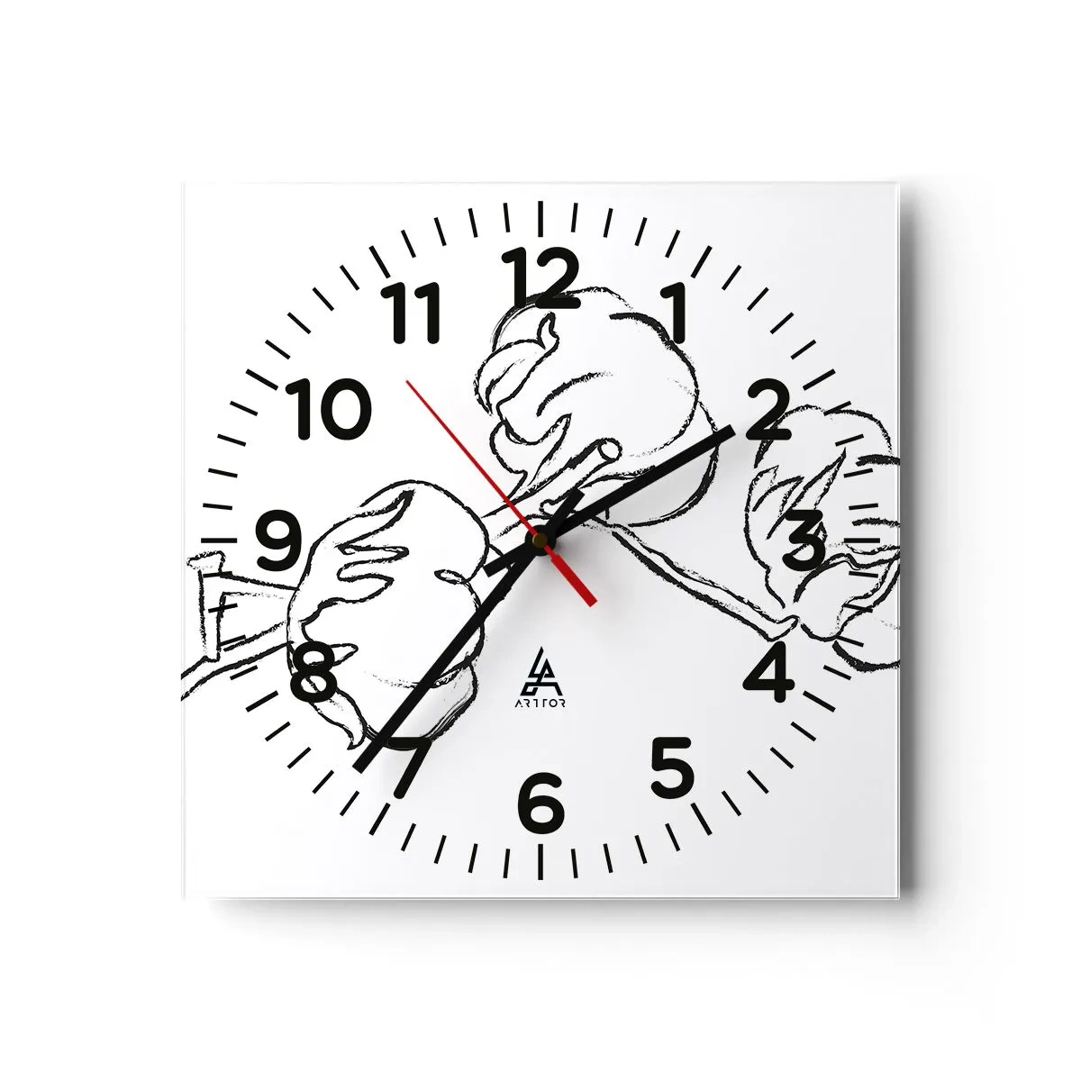 Reloj de pared - Reloj de vidrio - Plumón de algodón - 40x40 cm