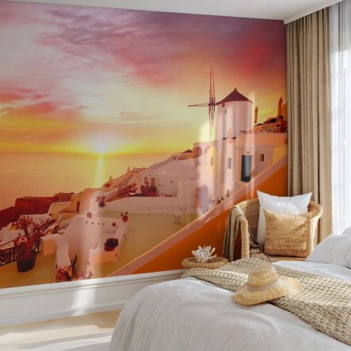 Fotomural Standard Eco - Blanco y dorado - Paisaje, Santorini, Grecia - 200x140 cm