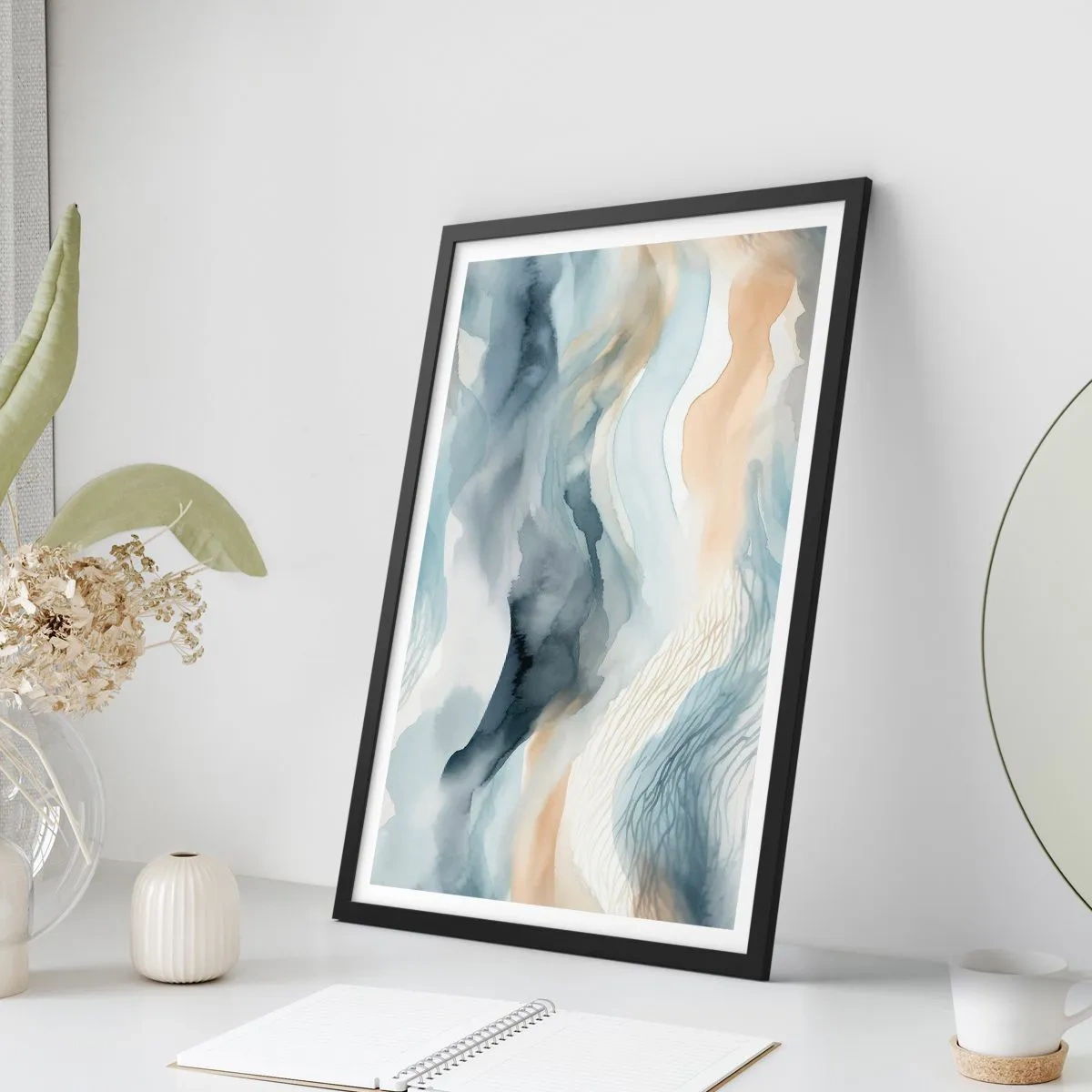 Póster en marco negro - Abstracción de nieve y niebla - 70x100 cm