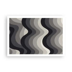 Póster - Patrones ondulados en blanco y negro en tonos de gris. - 100x70cm - Ola tras ola - Decoración de pared moderna para salón y dormitorio ARTTOR