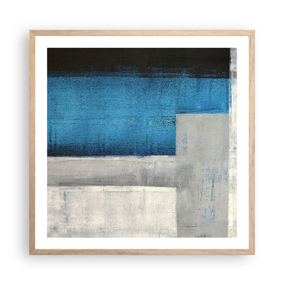 Póster en marco roble claro - Composición poética de gris y azul - 60x60 cm