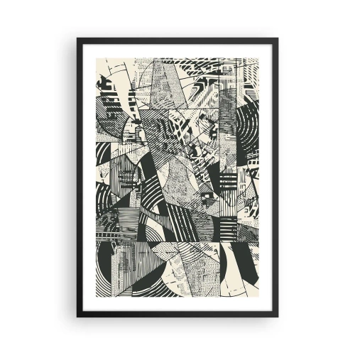 Póster en marco negro - Patrones geométricos abstractos en blanco y negro - 50x70cm - La dinámica del presente - Decoración de pared moderna para salón y dormitorio ARTTOR
