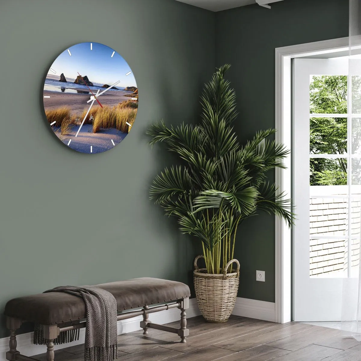 Reloj de pared - Reloj de vidrio - Playa de arena al atardecer con vistas a las rocas. - 30x30cm - Para buscadores de tranquilidad - Decoración de pared moderna para salón, cocina y dormitorio ARTTOR