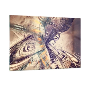 Cuadro sobre vidrio - Impresiones sobre Vidrio - Composición abstracta con líneas y colores dinámicos. - 120x80cm - Con mucha prisa - Decoración de pared moderna para salón y dormitorio ARTTOR