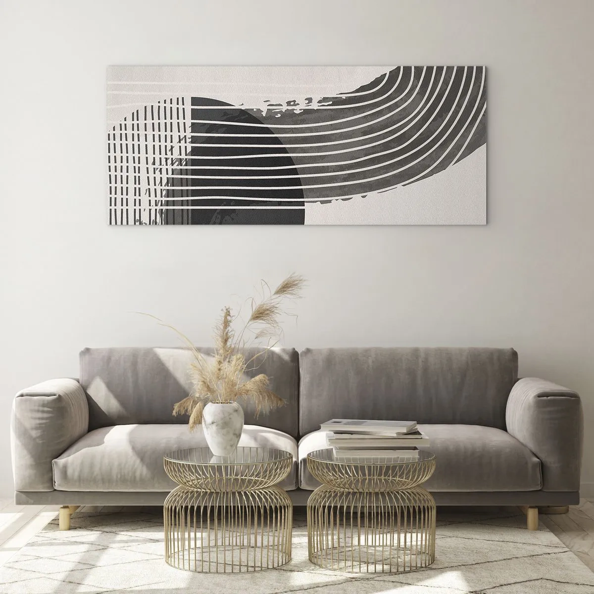 Cuadro sobre vidrio - Impresiones sobre Vidrio - Patrón abstracto con líneas y formas geométricas. - 160x50cm - Ida y vuelta - Decoración de pared moderna para salón y dormitorio ARTTOR