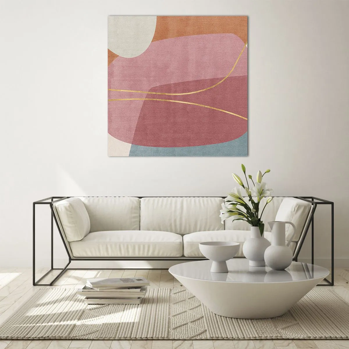 Cuadro sobre vidrio - Impresiones sobre Vidrio - Composición en pastel con hilos de oro - 40x40 cm