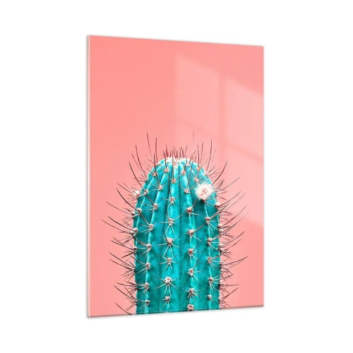 Cuadro sobre vidrio - Impresiones sobre Vidrio - Cactus verde con espinas sobre un fondo rosa - 50x70cm - Se mira, pero no se toca - Decoración de pared moderna para salón y dormitorio ARTTOR