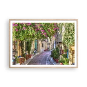 Póster en marco roble claro - Un callejón floreciente - 100x70 cm