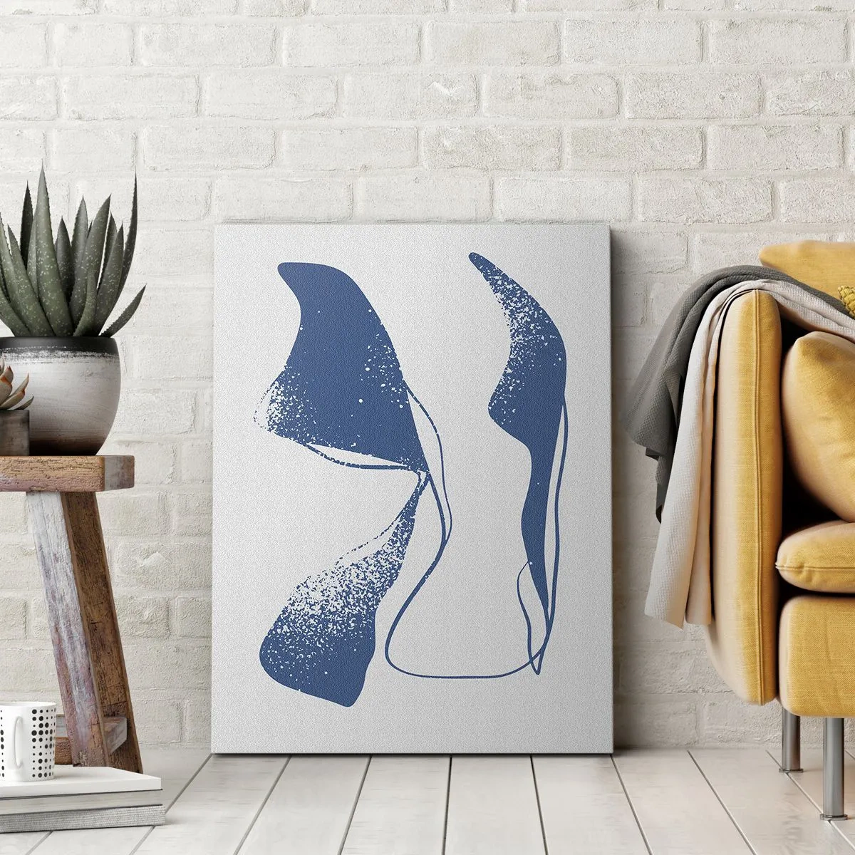 Cuadro sobre lienzo - Impresión de Imagen - Formas abstractas en tonos azules sobre un fondo blanco. - 50x70cm - Abstracción con alas - Decoración de pared moderna para salón y dormitorio ARTTOR