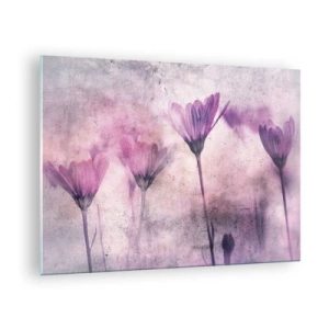 Cuadro sobre vidrio - Impresiones sobre Vidrio - Delicadas flores en tonos pastel de color púrpura. - 70x50cm - Sueño de flores - Decoración de pared moderna para salón y dormitorio ARTTOR