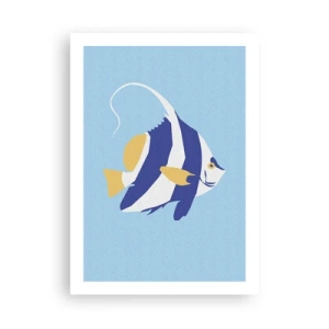 Póster - Un gráfico minimalista de un pez exótico sobre un fondo azul. - 50x70cm - Miss aguas tropicales - Decoración de pared moderna para salón y dormitorio ARTTOR