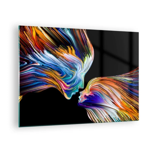 Cuadro sobre vidrio - Impresiones sobre Vidrio - Una imagen abstracta de dos caras con una fusión de energía y luz. - 70x50cm - Una fusión de energía y luz - Decoración de pared moderna para salón y dormitorio ARTTOR
