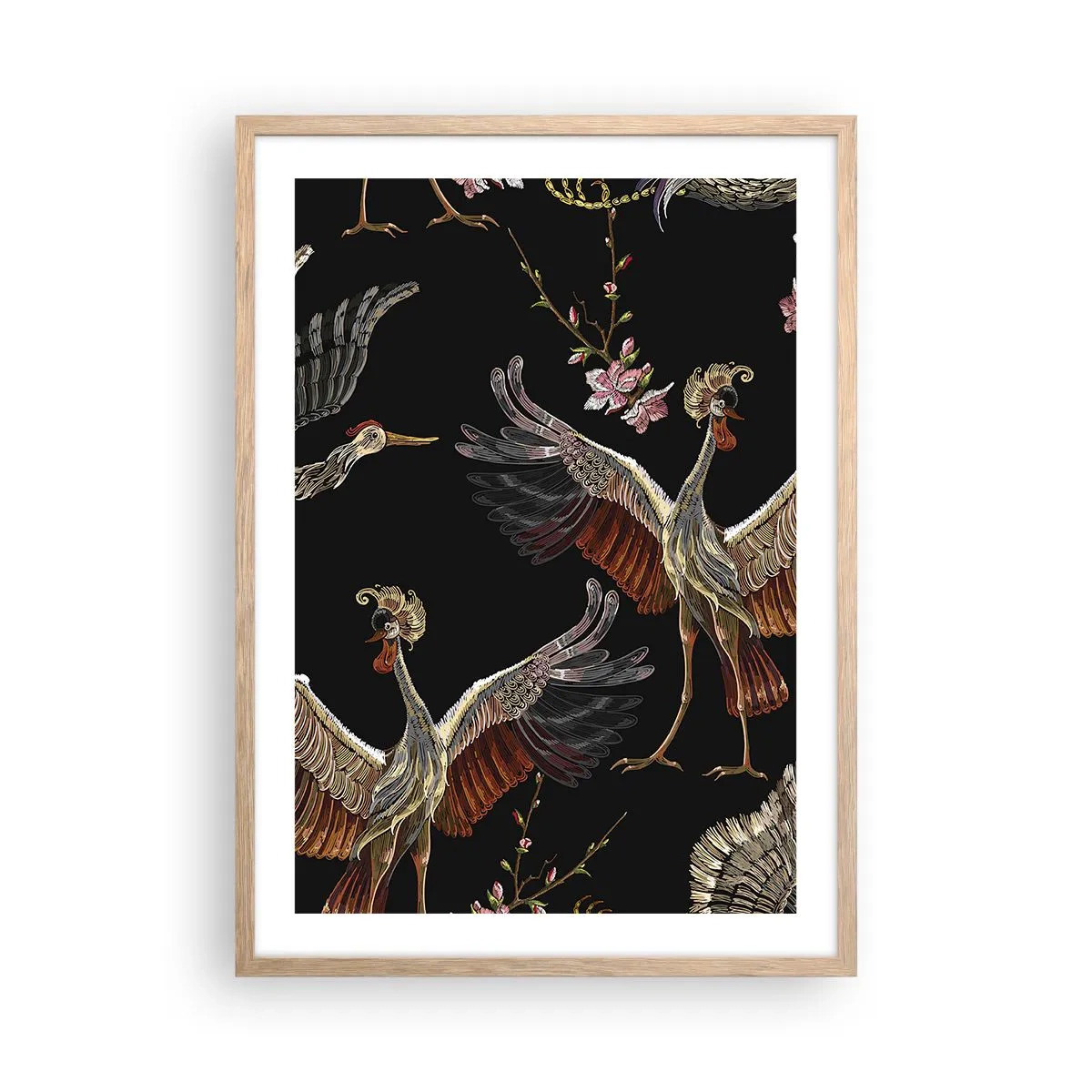 Póster en marco roble claro - Aves de cuento de hadas - 50x70 cm