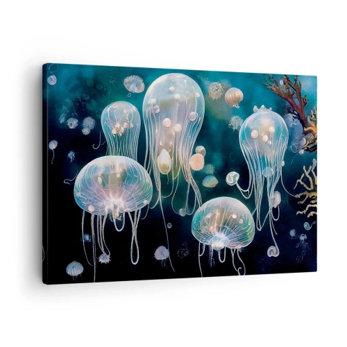 Cuadro sobre lienzo - Impresión de Imagen - Delicadas medusas en el mundo submarino - 70x50cm - Globos submarinos - Decoración de pared moderna para salón y dormitorio ARTTOR