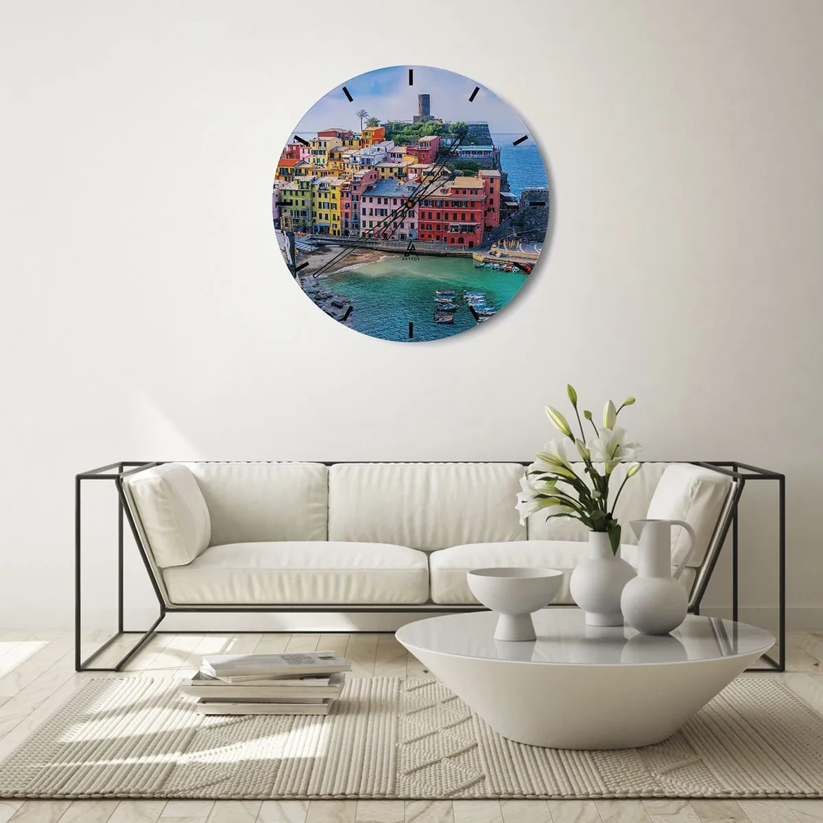 Reloj de pared - Reloj de vidrio - Pueblo mágico del Mediterráneo - 40x40 cm