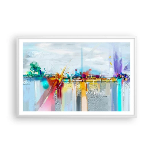 Póster en marco blanco - Un puente de alegría sobre el río de la vida - 91x61 cm