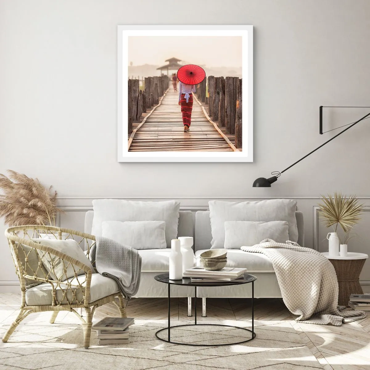 Póster en marco blanco - En un viejo puente - 30x30 cm