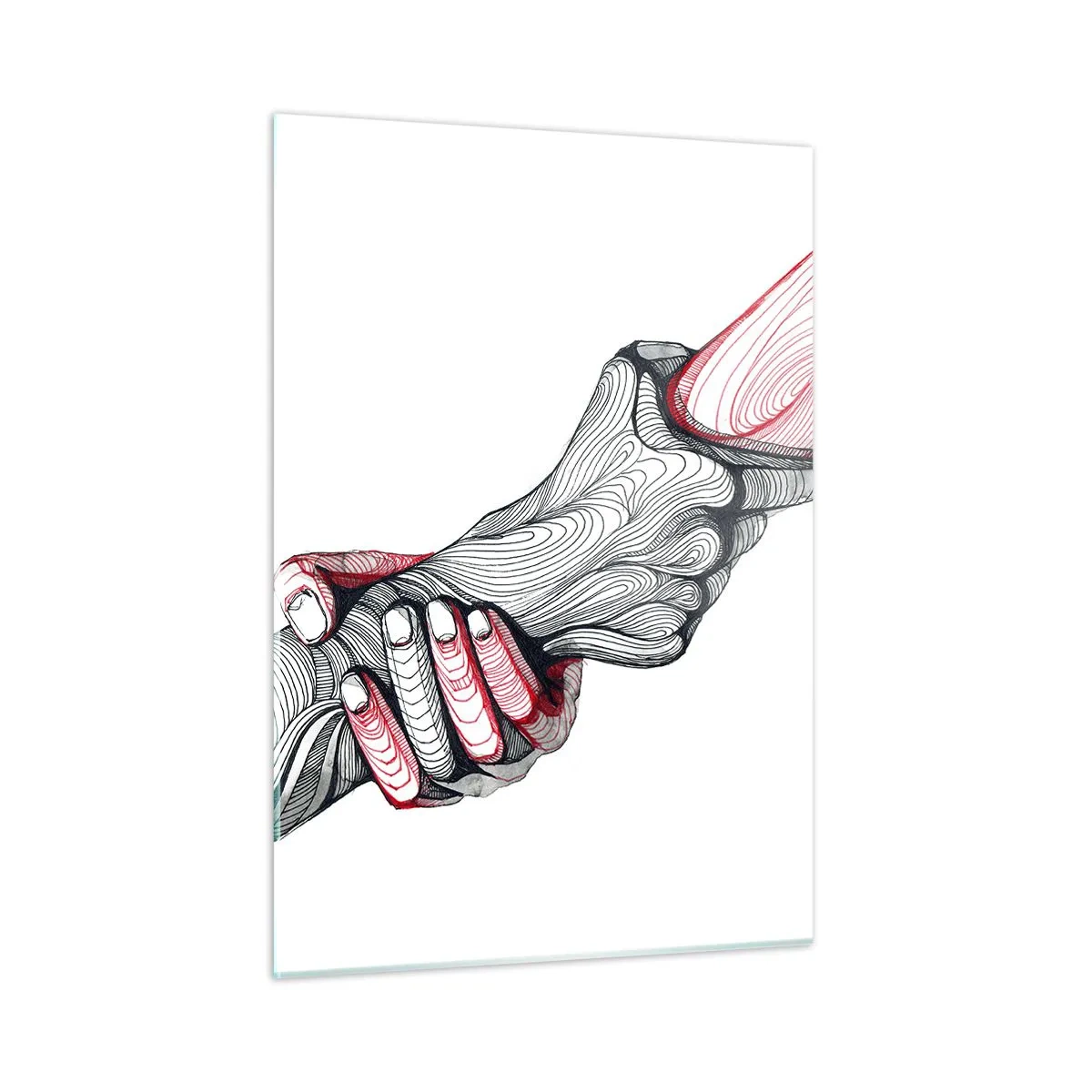 Cuadro sobre vidrio - Impresiones sobre Vidrio - Dibujo abstracto de dos manos en un apretón de manos. - 50x70cm - Estás en buenas manos - Decoración de pared moderna para salón y dormitorio ARTTOR