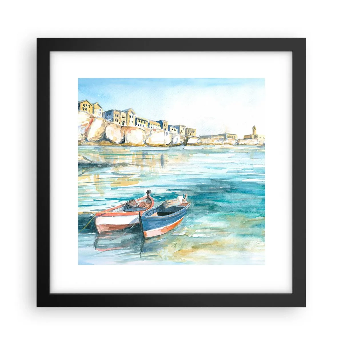 Póster en marco negro - Paisaje en azul - 30x30 cm