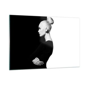 Cuadro sobre vidrio - Impresiones sobre Vidrio - Retrato en blanco y negro de una mujer con un elegante moño. - 120x80cm - Simplemente femenina - Decoración de pared moderna para salón y dormitorio ARTTOR