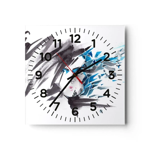 Reloj de pared - Reloj de vidrio - Un sensual retrato en gris y azul - 40x40 cm