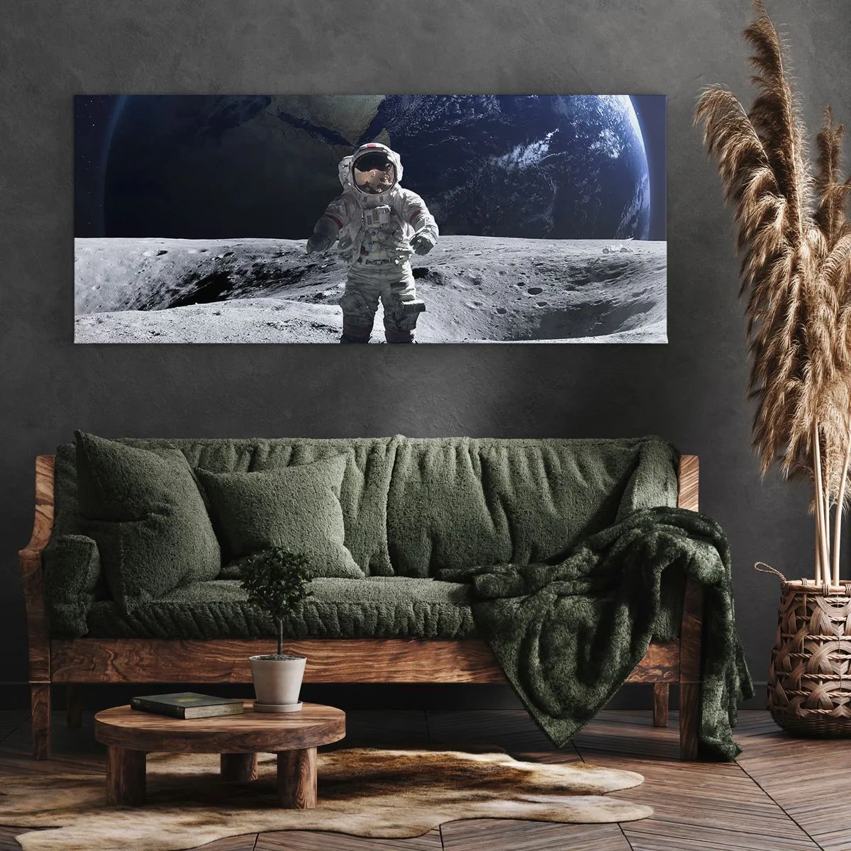 Cuadro sobre lienzo - Impresión de Imagen - Saludos desde la Luna - 100x40 cm