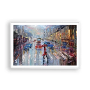 Póster en marco blanco - Una tarde de lluvia en la ciudad - 91x61 cm